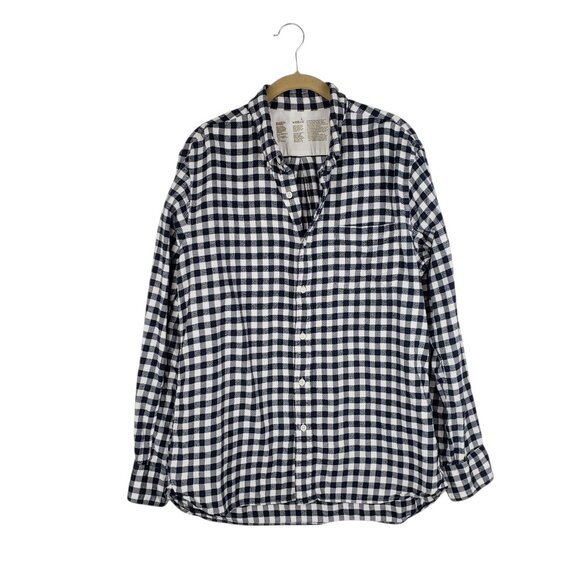 Muji Flannel Button Down Shirt Black White Gingham Mens Size Large Long Sleeve - Picture 1 of 7